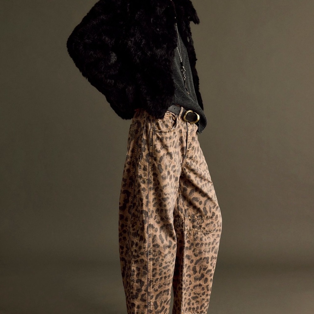 We The Free Leopard Print Wide Leg Jeans in Brown